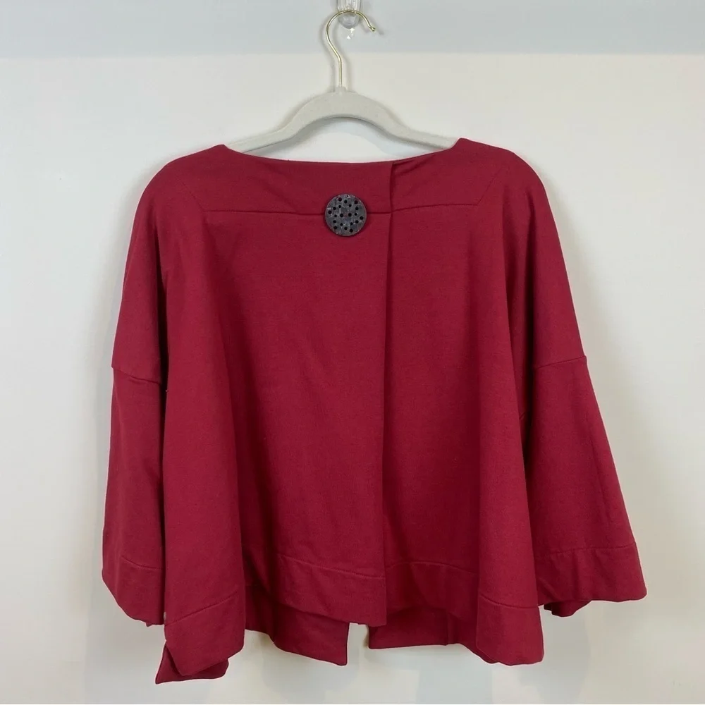 Neon Buddha Swing Jacket Deep Red Sz M Square Neck Oversized Cropped Wood Button - Picture 16 of 17